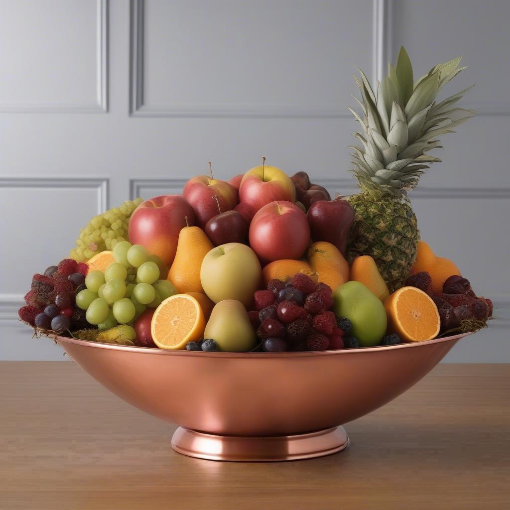 Soho Basket Weave Copper 55oz filled with an assortment of colorful fruits.