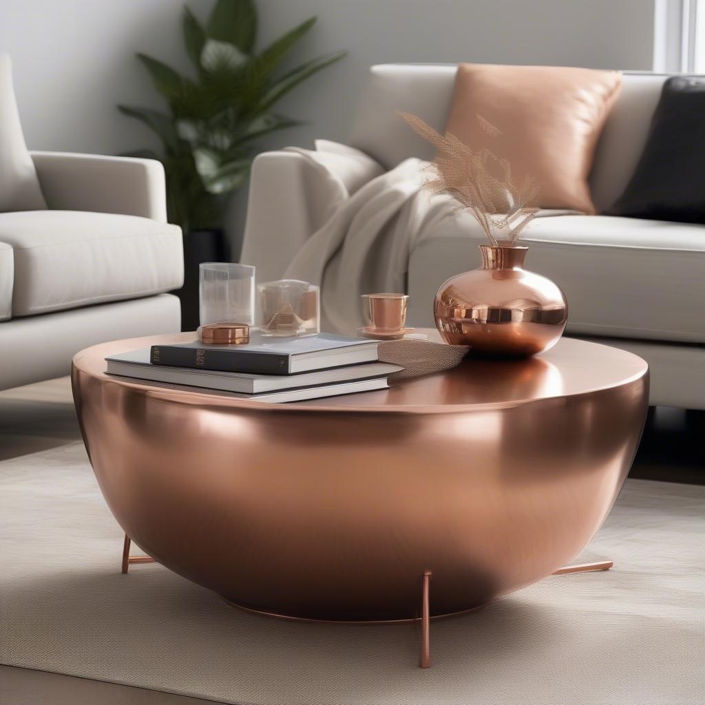 Soho Basket Weave Copper 55oz displayed as a centerpiece in a stylish living room.