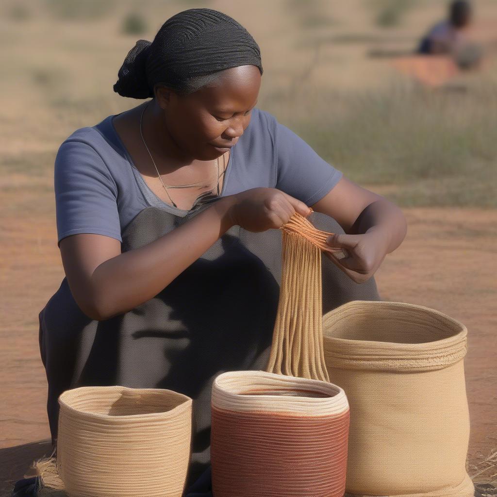 South African artisan weaving a planter bag