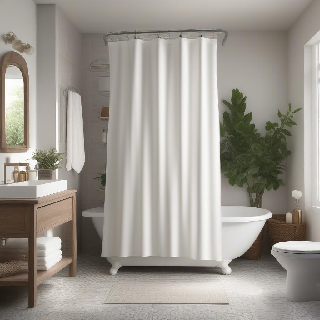 Spa-Like Bathroom with a Hookless Basket Weave Shower Curtain