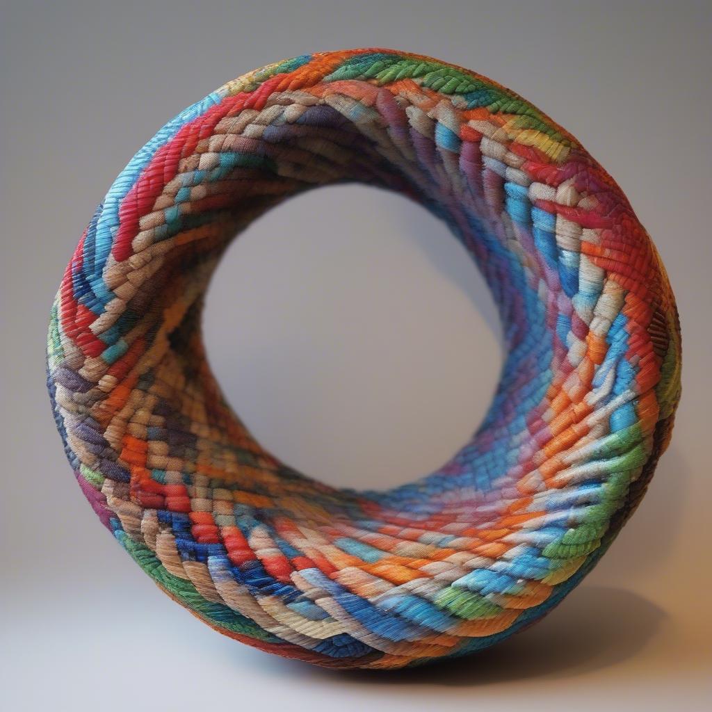 Finished Spiral Basket: A completed spiral woven basket, showcasing its form and decorative elements.