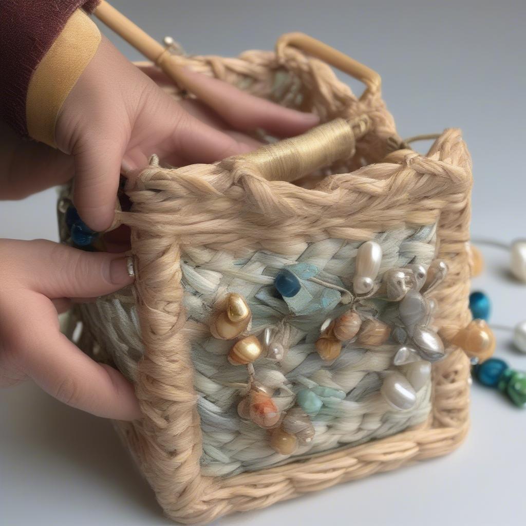 Adding Finishing Touches to a Square Basket: Rim, Handles, and Embellishments