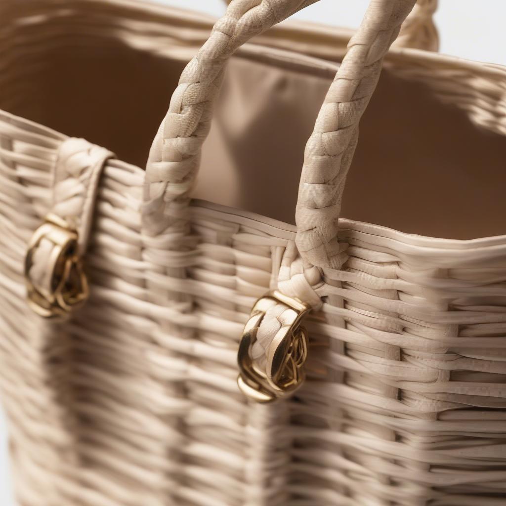 Close-up view of a Stella Bianca woven bag showcasing intricate weaving details and natural fiber texture.