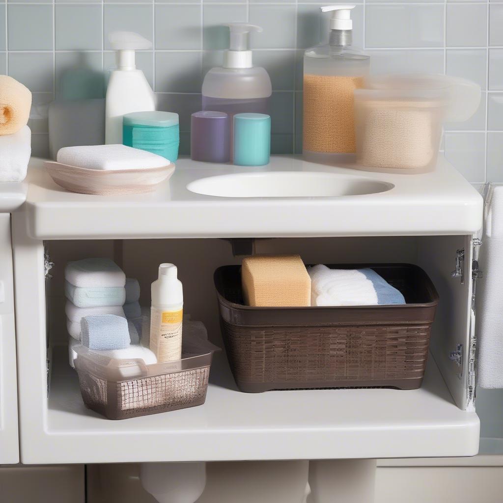 Sterilite Brown Weave Baskets for Bathroom Organization