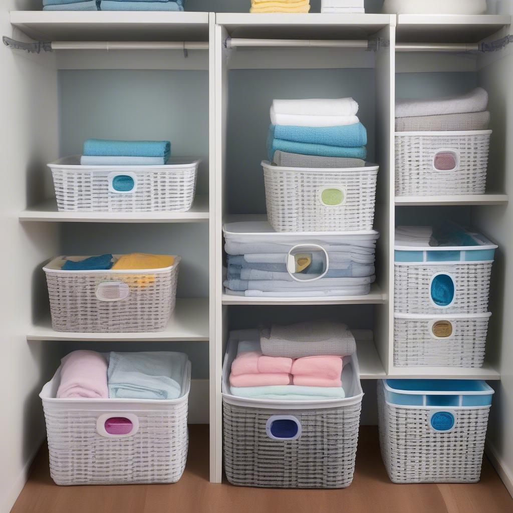 Sterilite short weave baskets organizing a closet