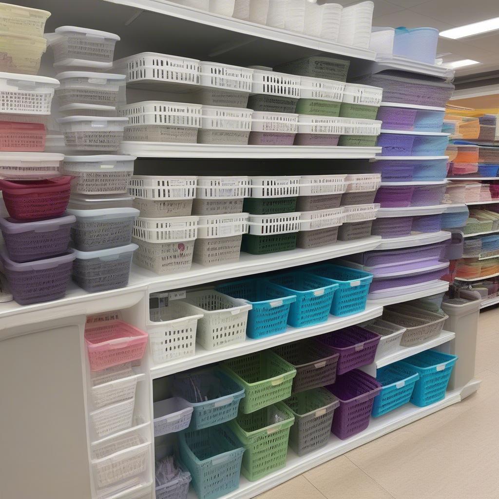 Sterilite Tall Weave Baskets displayed in a retail store