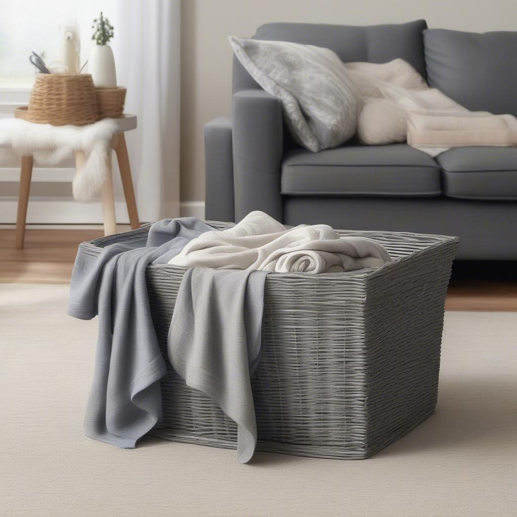 Sterilite Weave Basket Gray in a Living Room