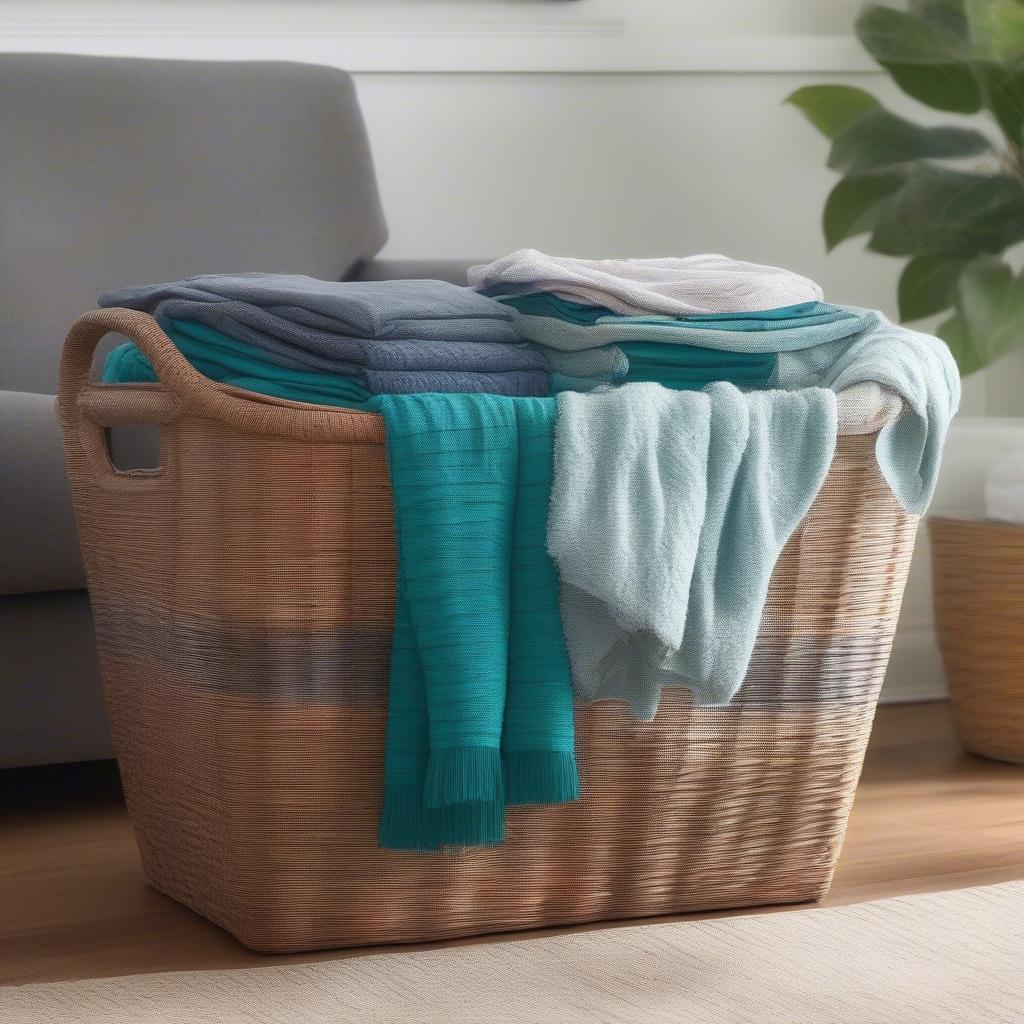 Teal Sterilite Weave Basket in Living Room Setting