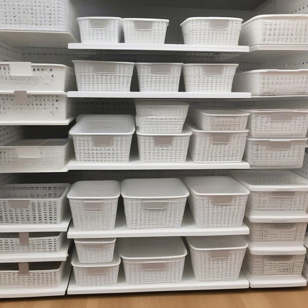 Sterilite White Weave Baskets on Retail Display