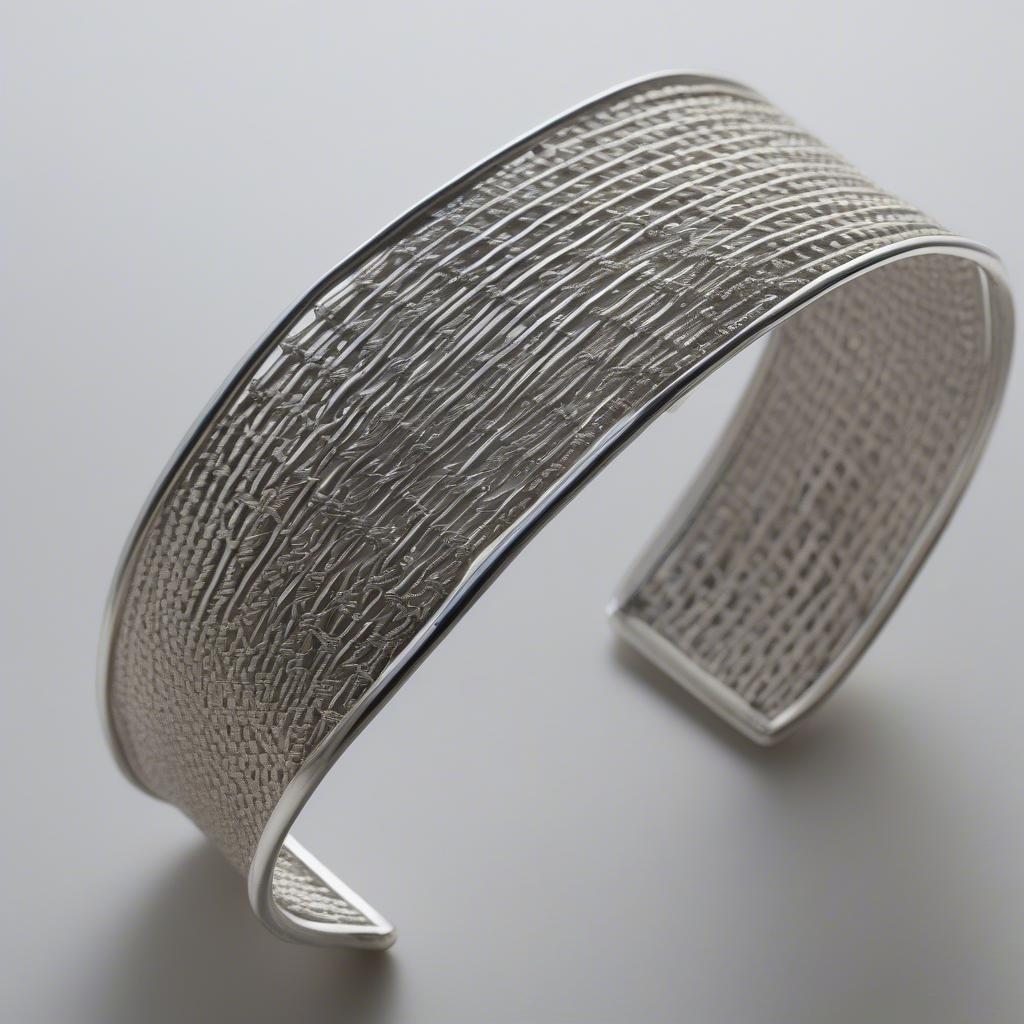 Sterling Silver Basket Weave Cuff Bracelet Close-Up