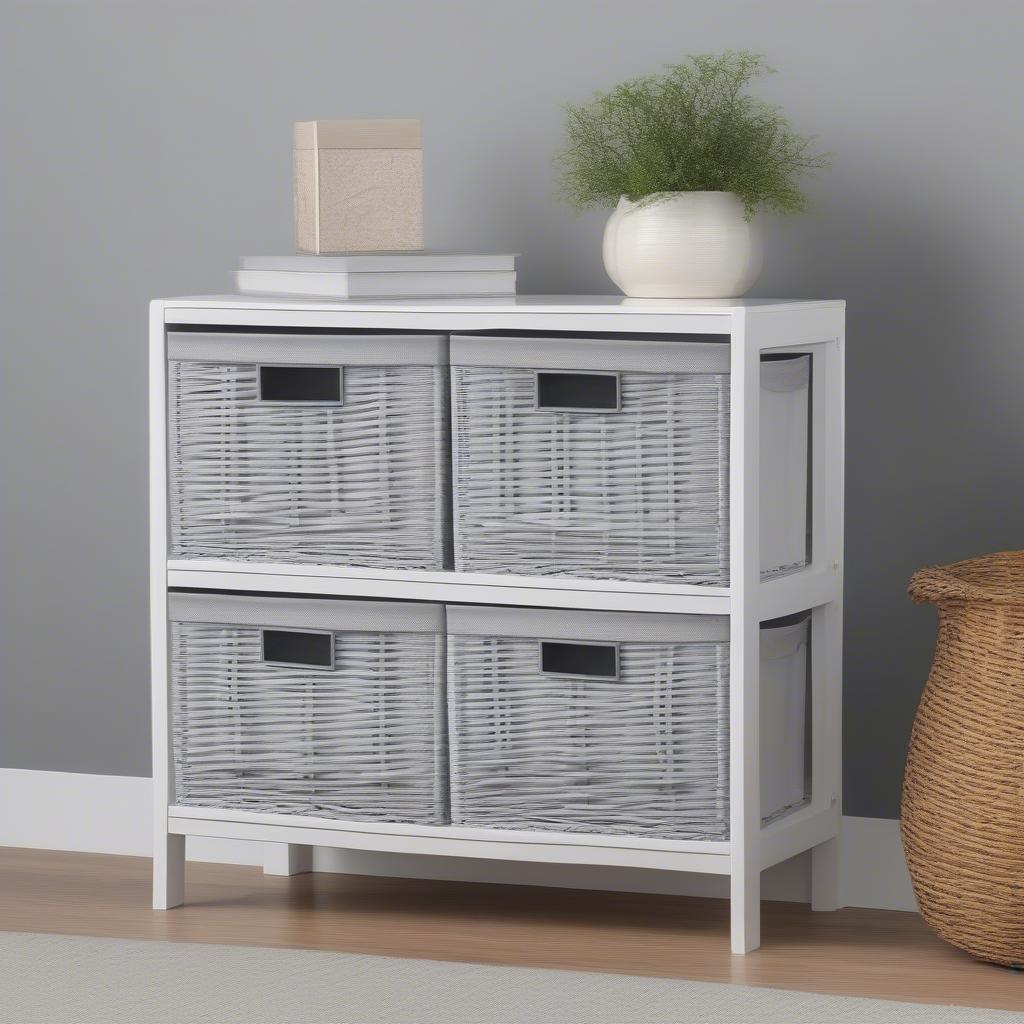 White Sterlite 4 Drawer Basket Weave Unit