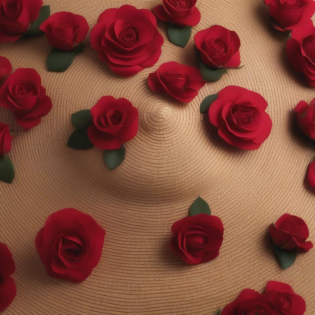 Red Roses Woven into a Straw Hat