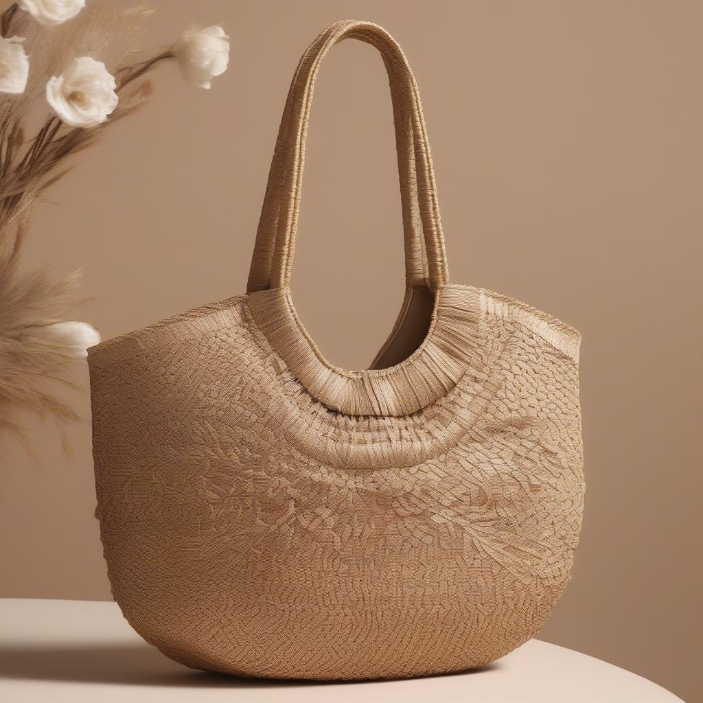 A close-up of a beautifully crafted straw woven bag, perfect for a special event gift.