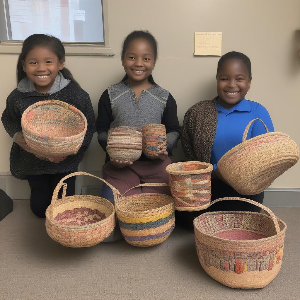 Students Displaying Finished Baskets