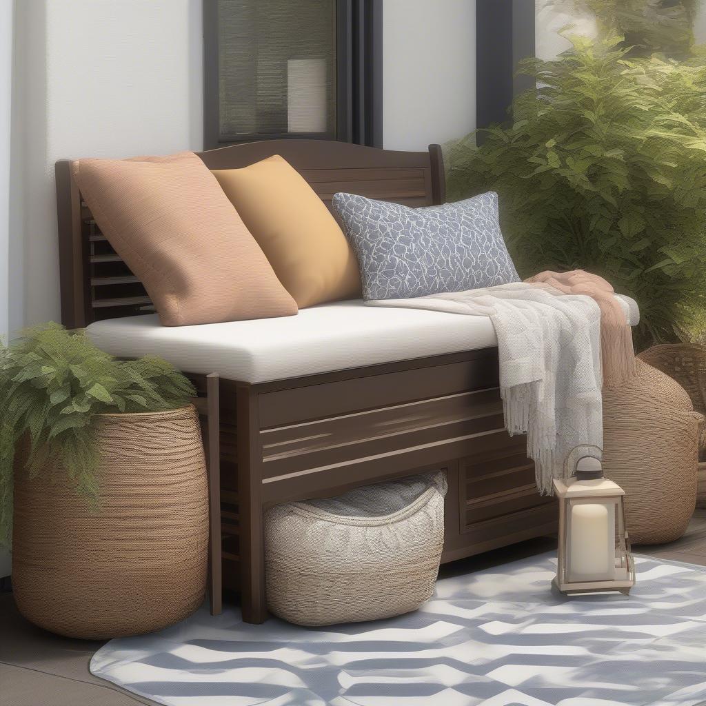 Styled 3 Gal Chic Basket Weave Patio Storage Bench in a Patio Setting