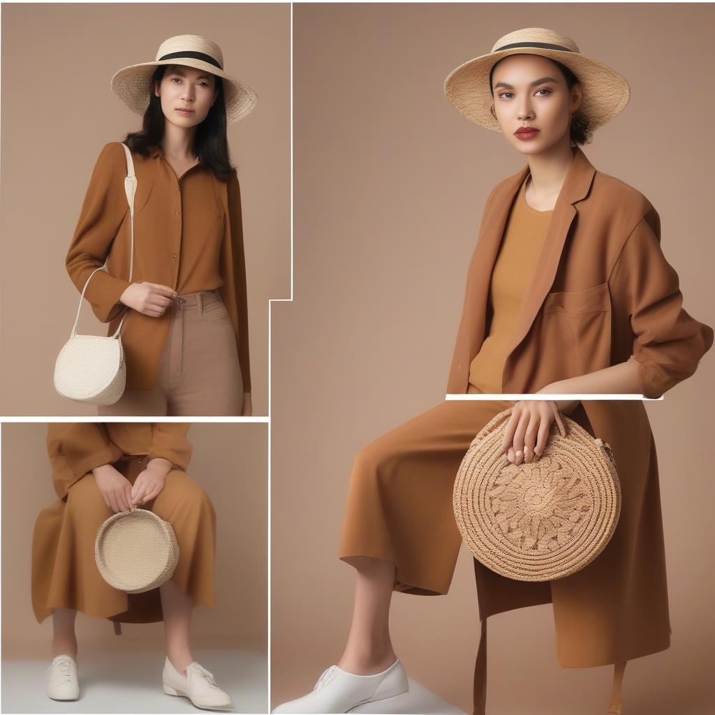 Styling a round woven bag with various outfits for different occasions