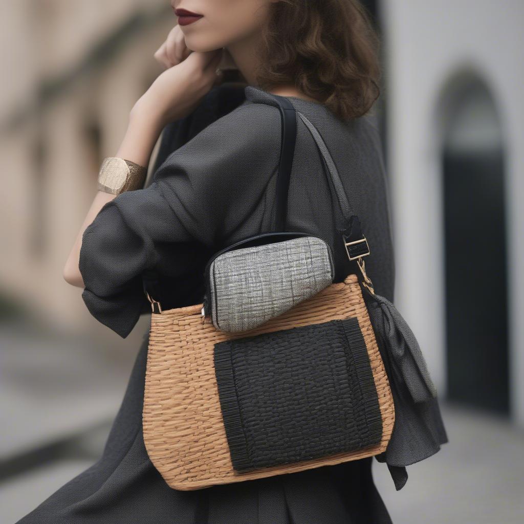 Styling a Woven Black Shoulder Bag