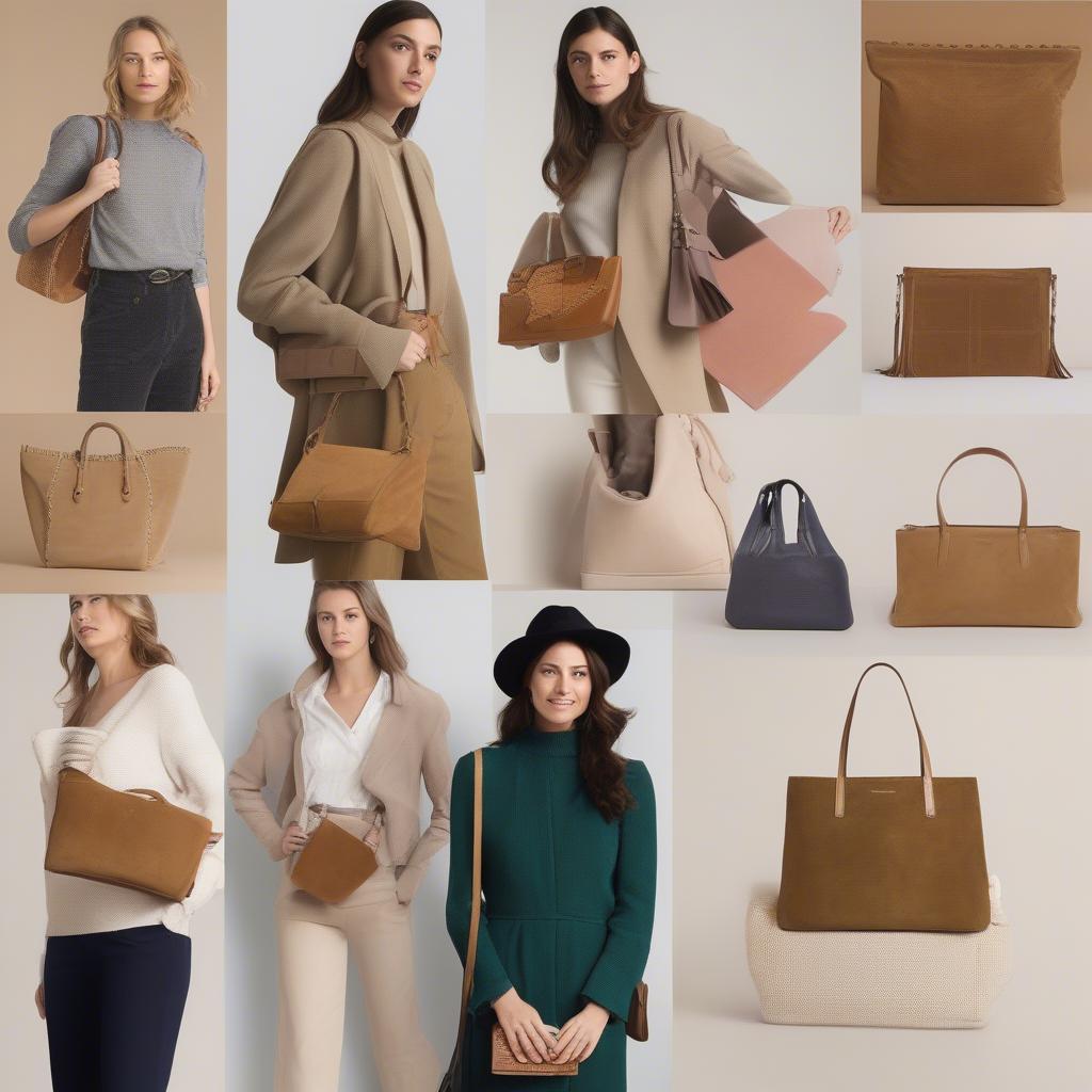 Outfit ideas featuring different suede woven bags