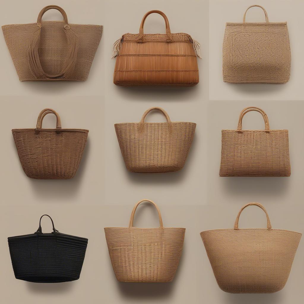 Eco-friendly woven bags made from sustainable materials like rattan and bamboo