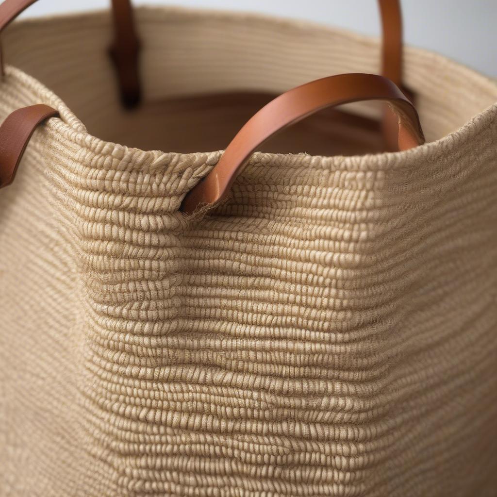 Close-up of a Swahili African sisal tote bag showcasing the intricate weave and natural fiber texture