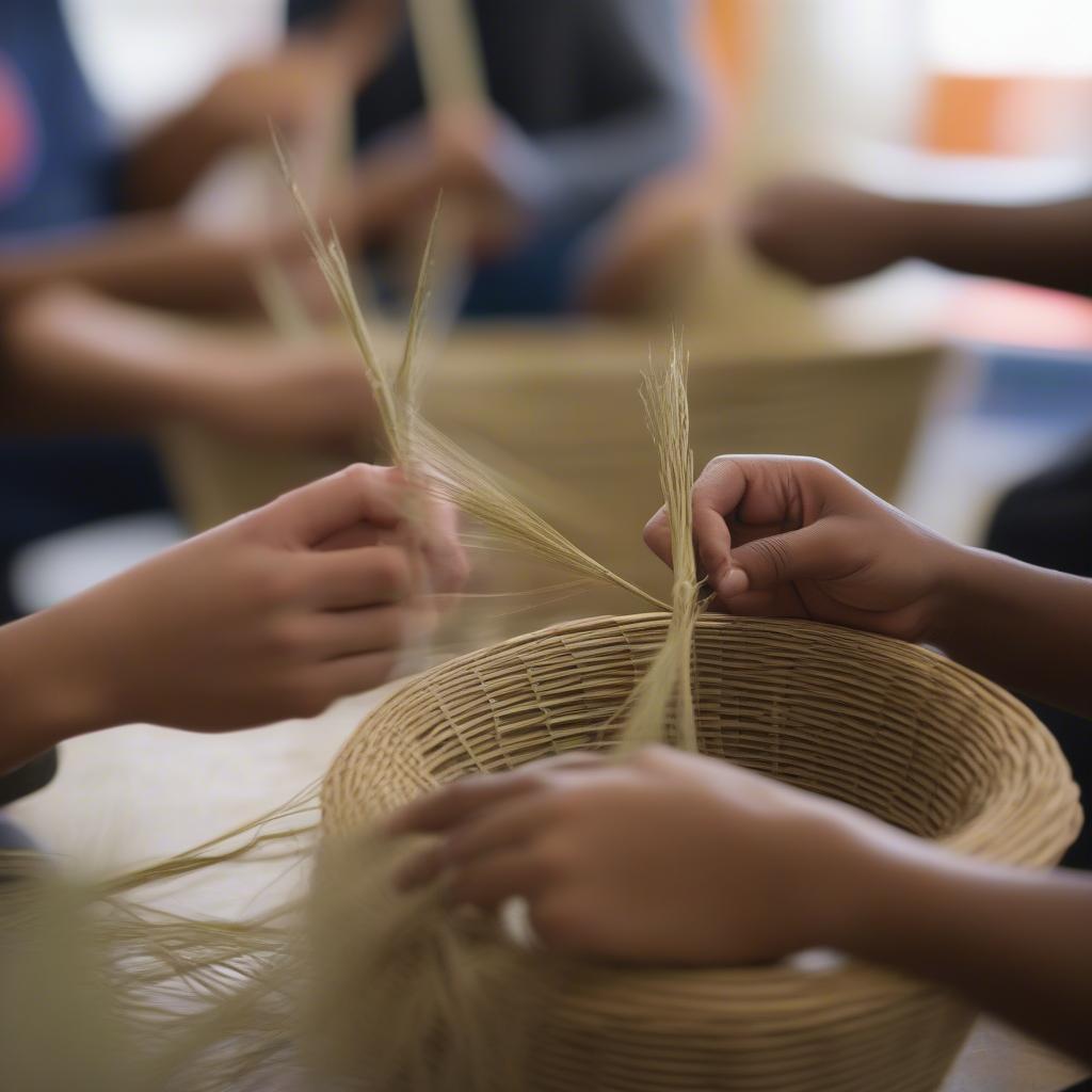 Sweetgrass Basket Weaving Class in Progress in Charleston, SC