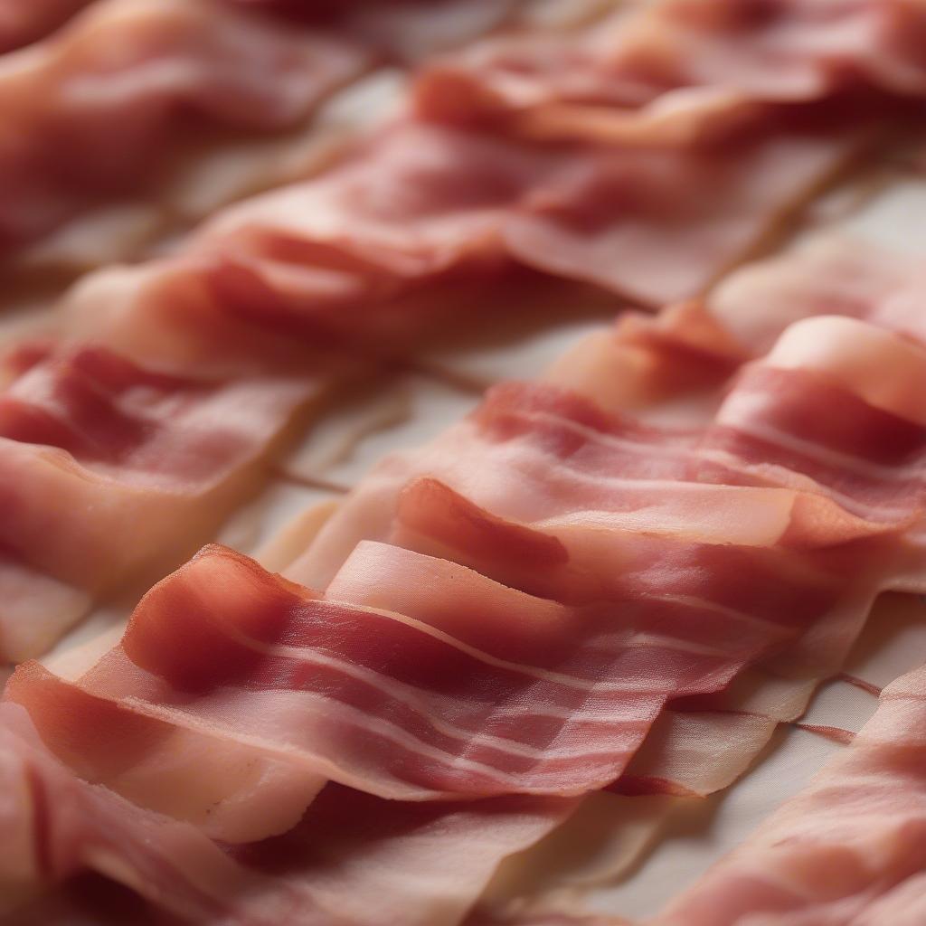 Swineapple bacon basket weave being prepared on a baking sheet.