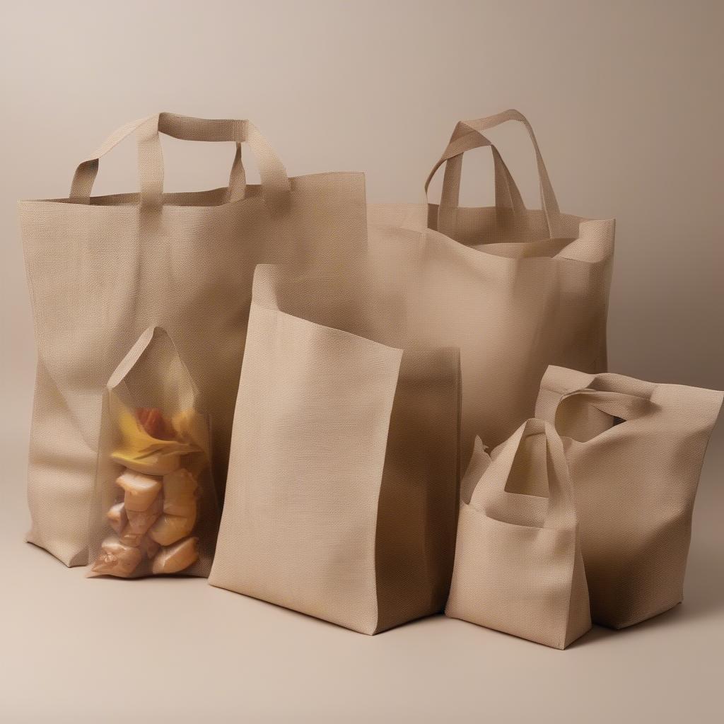 Tan woven polypropylene bags in different sizes