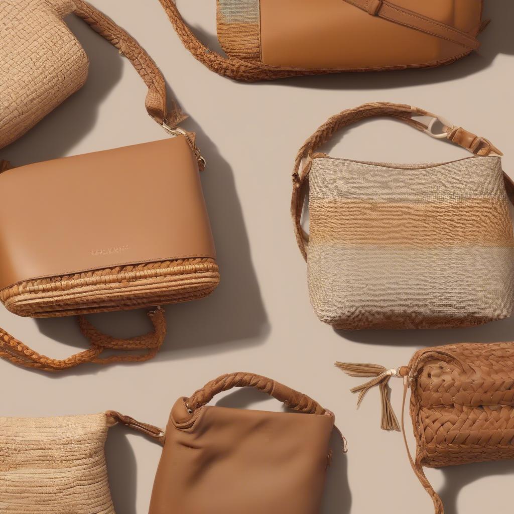 Different Styles of Tan Shoulder Bags with Woven Straps