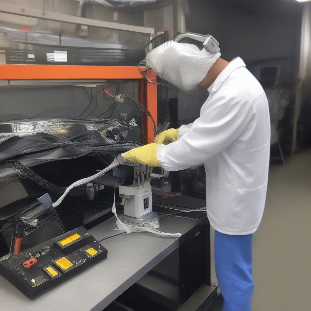 Technician Performing Maintenance on an Ultrasonic Welding Machine