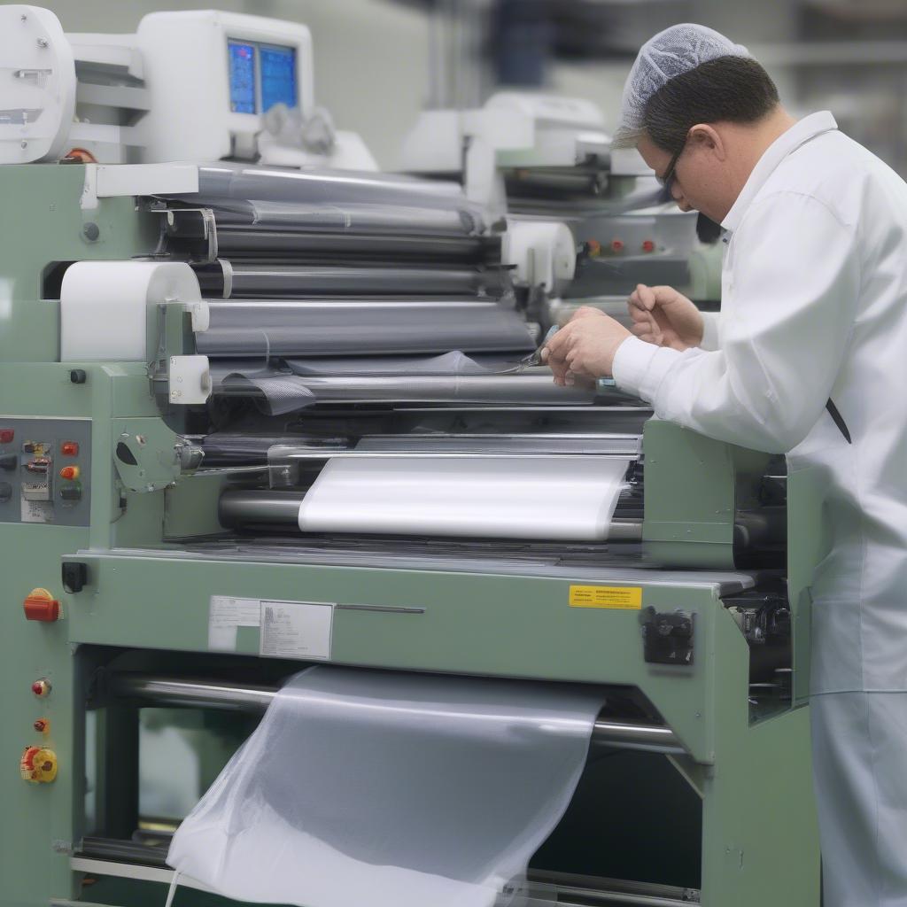 Technician Performing Maintenance on a Non-Woven Bag Making Machine