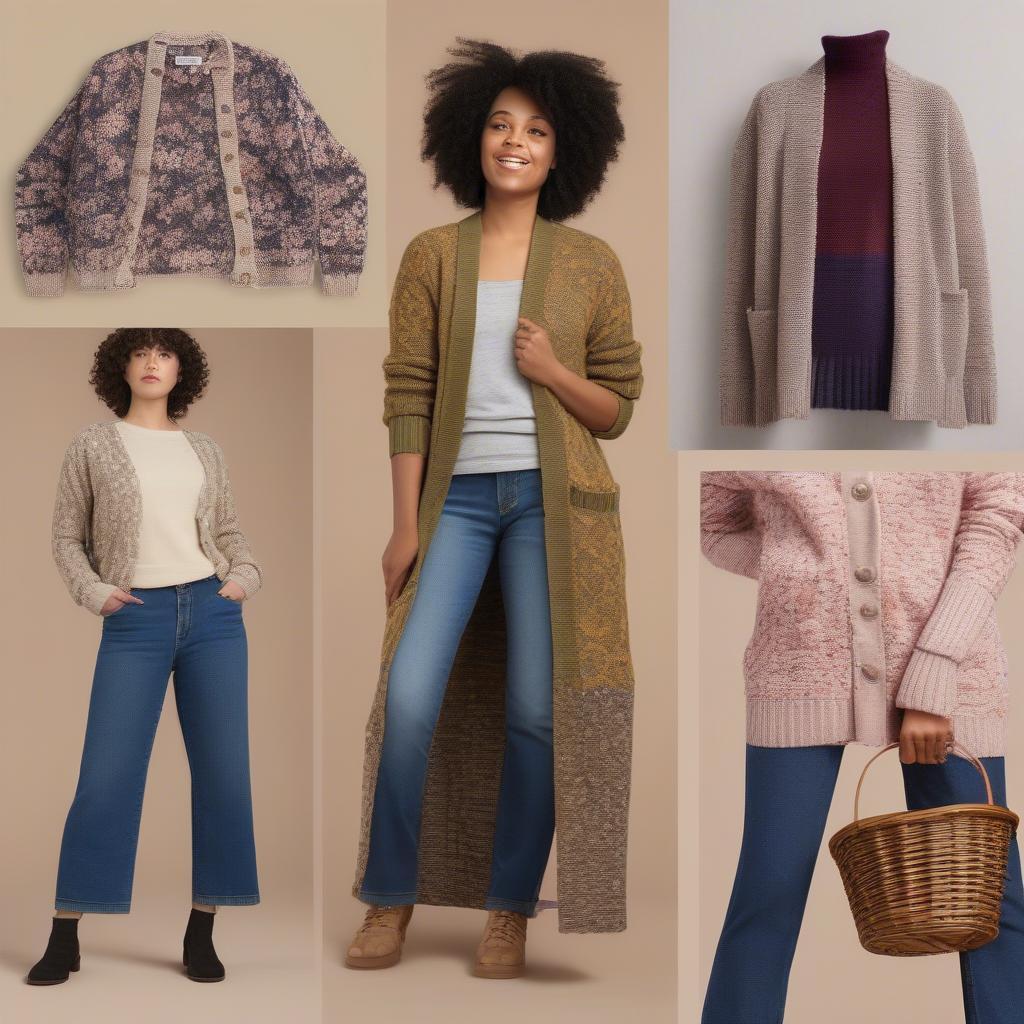 Styling inspiration for the teeberry and weave basket textured cardigan, showcasing different outfit combinations