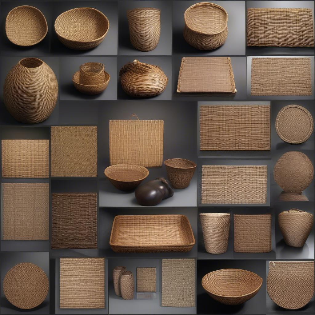 Variety of temptations basket weave products, including baskets, trays, and other decorative items.