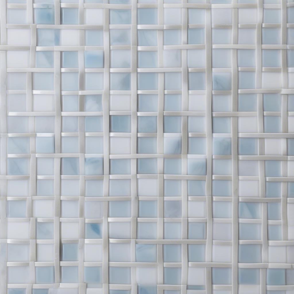 Close-up view of Thassos Blue Celeste Basket Weave Marble Mosaic