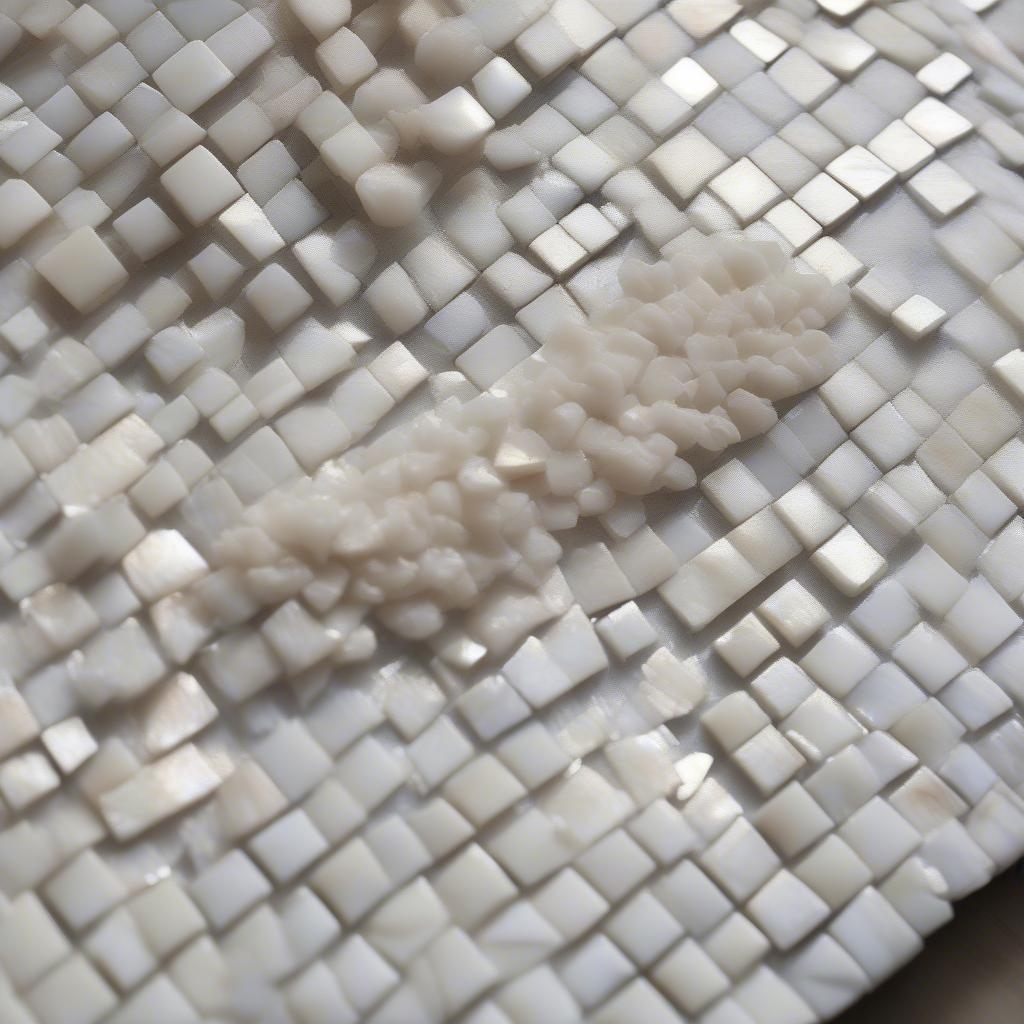 Close-up of Thassos and Mother of Pearl II Basket Weave Marble Mosaic