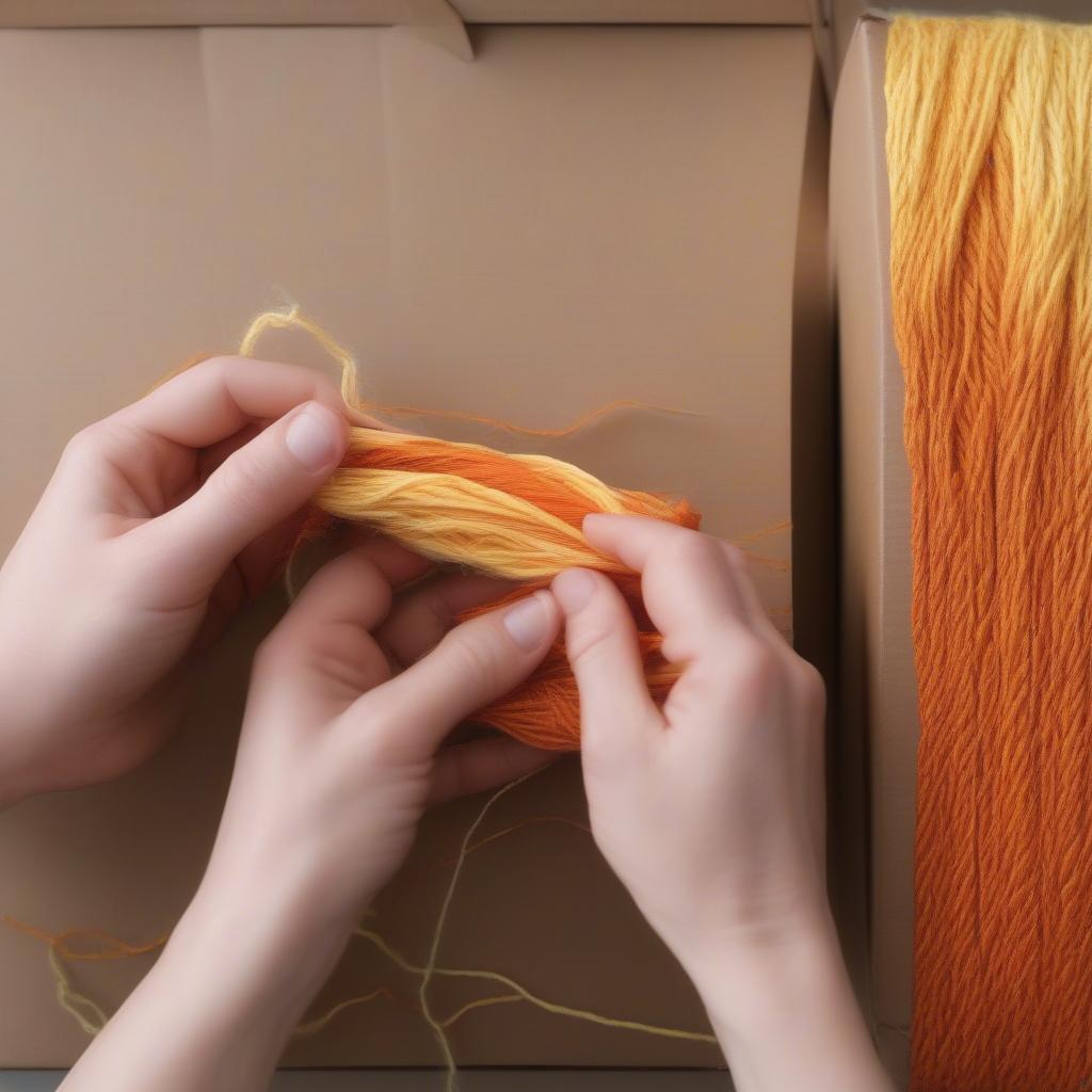 Threading warp threads onto a cardboard box loom