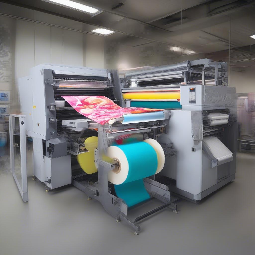 Three Colour Non Woven Bag Printing Machine in Action