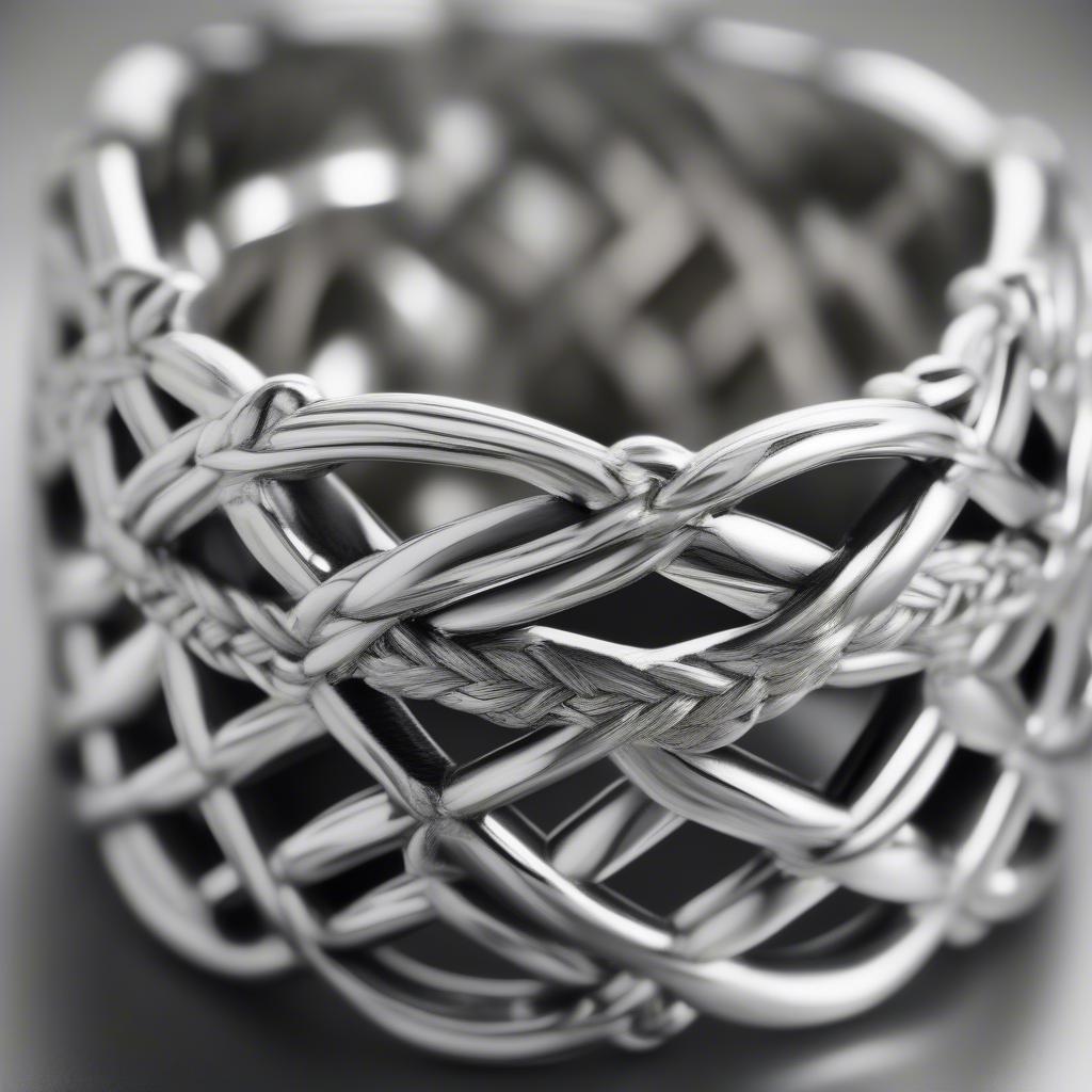 Close-up view of a Tiffany basket weave ring