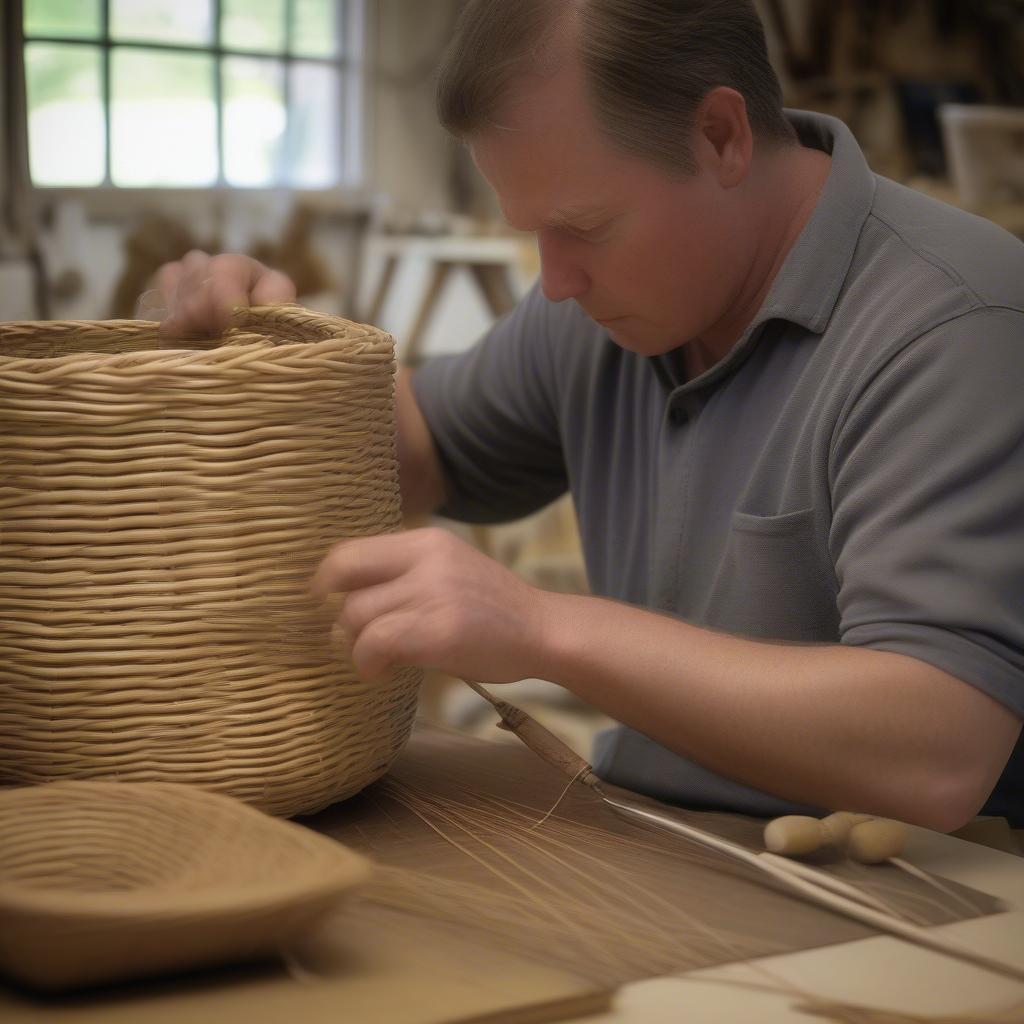 Tim Parsons Demonstrating the Nantucket Basket Making Process