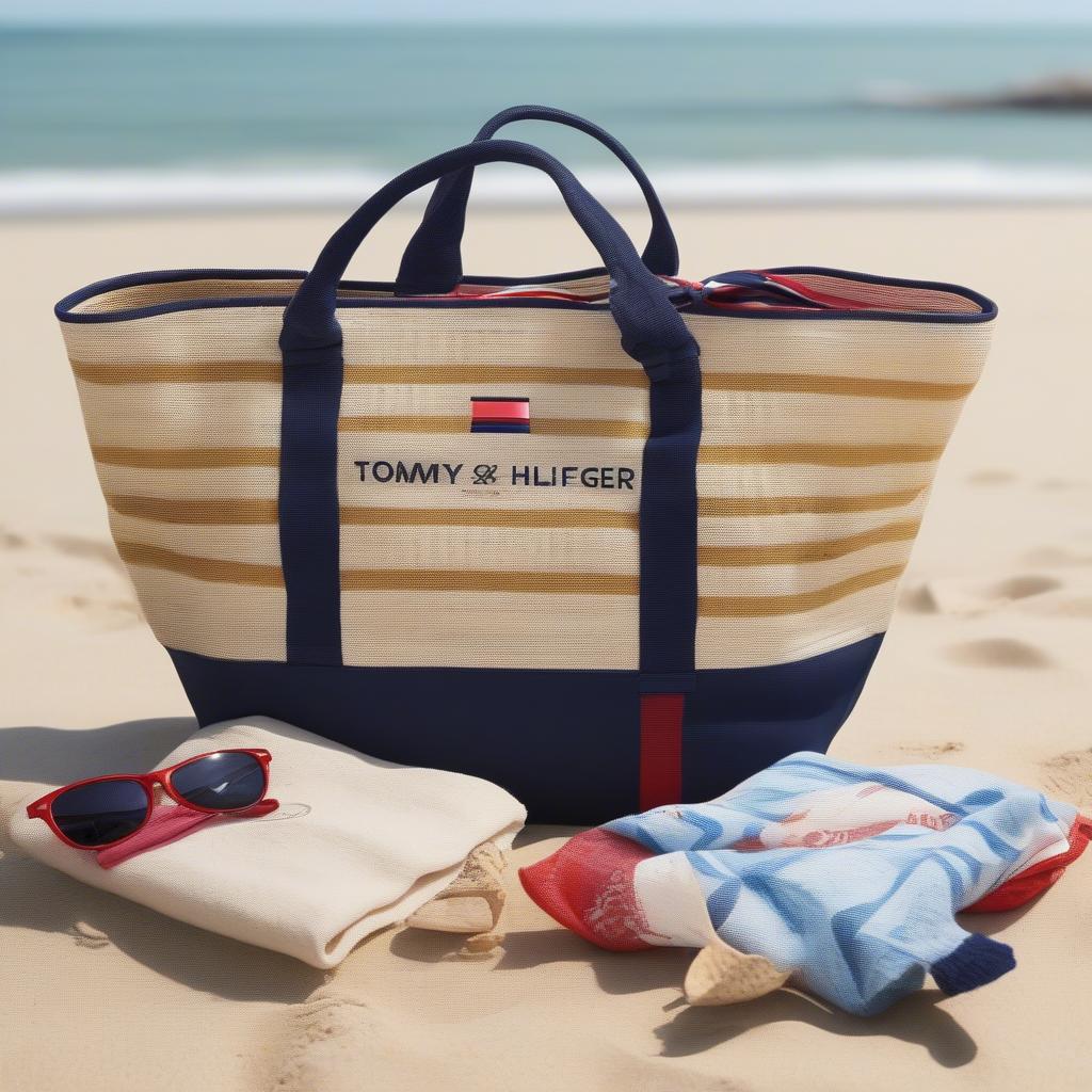 Tommy Hilfiger Woven Tote Bag Packed for a Beach Day