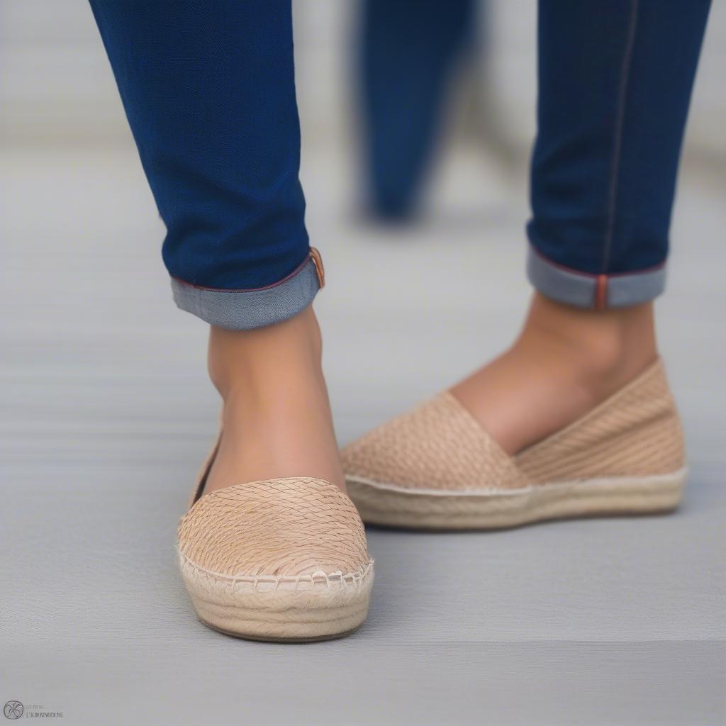 Tory Burch Basket Weave Espadrilles styled with jeans and a t-shirt