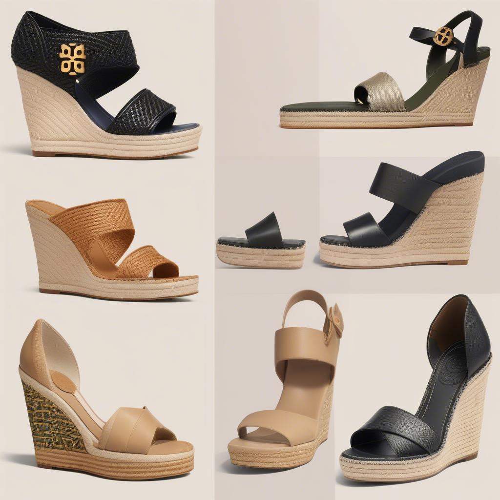 Different styles of the Tory Burch basket weave wedge