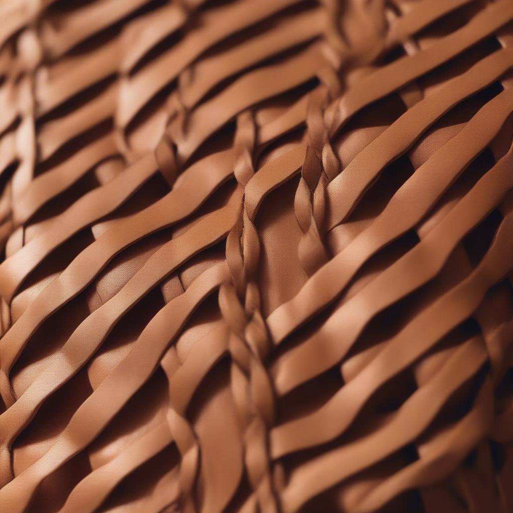 Close-up of the Tory Burch Basket Weave Wrap Flat showcasing the leather material and intricate weave pattern