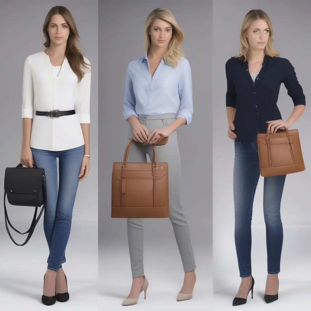 Various styling examples showcasing the Tory Burch Kira Mini Woven Satin Shoulder Bag with different outfits for diverse occasions.