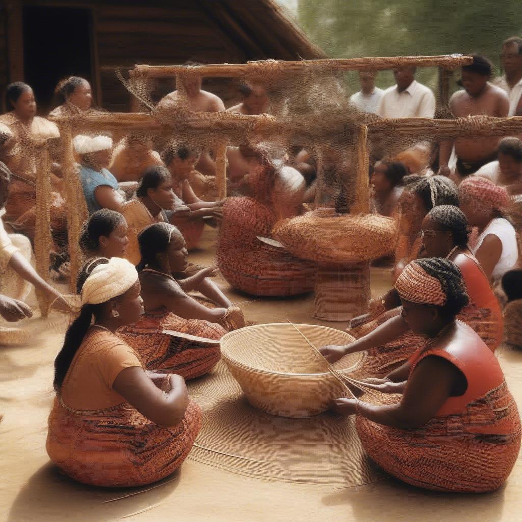 People participating in a traditional basket weaving ceremony, showcasing cultural heritage