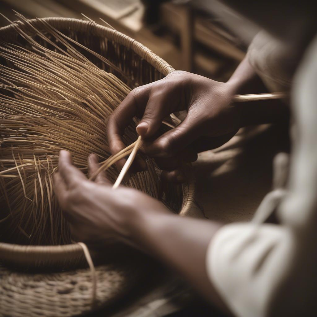 Skilled artisan demonstrating traditional basket weaving techniques