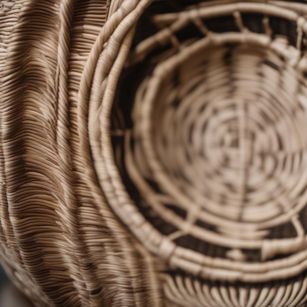 A traditional handwoven basket with a unique, intricate texture.