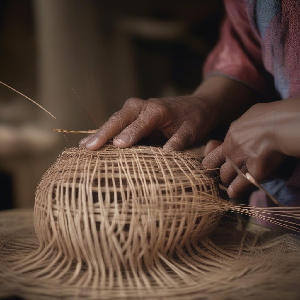 Traditional Indian basket weaving techniques being demonstrated