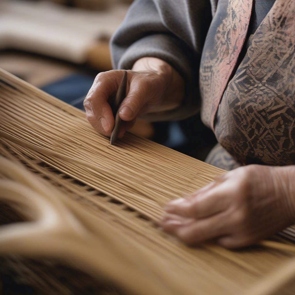 Traditional Japanese bamboo weaving techniques demonstrated by an artisan