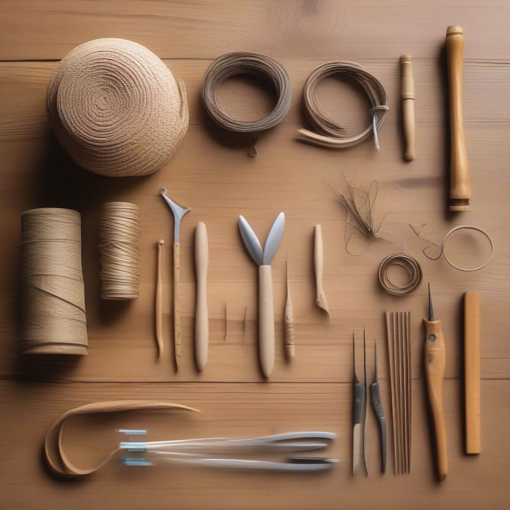 Tools used in traditional rose straw hat weaving