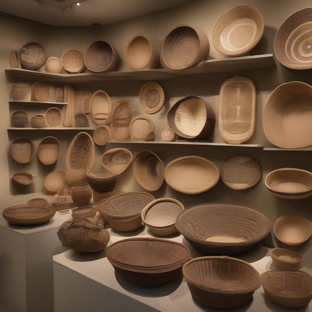 Native American Tribal Weaving Baskets Displaying Various Patterns and Materials